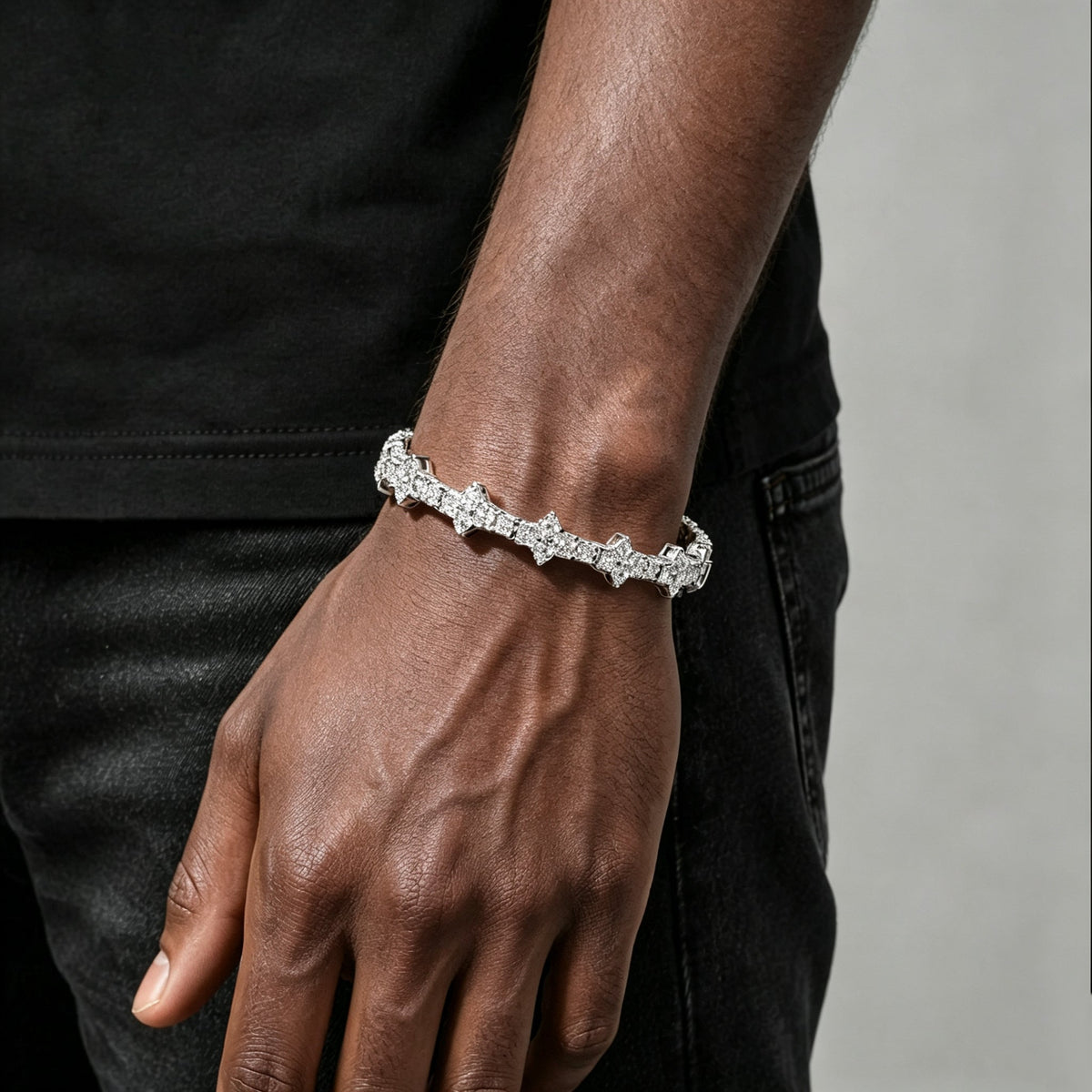 Iced Out Geometric Moissanite Tennis Bracelet – 925 Sterling Silver Hip Hop Jewelry for Men & Women | VVS Moissanite Stones | GRA Certified Silver - KRWN Fine Jewelry