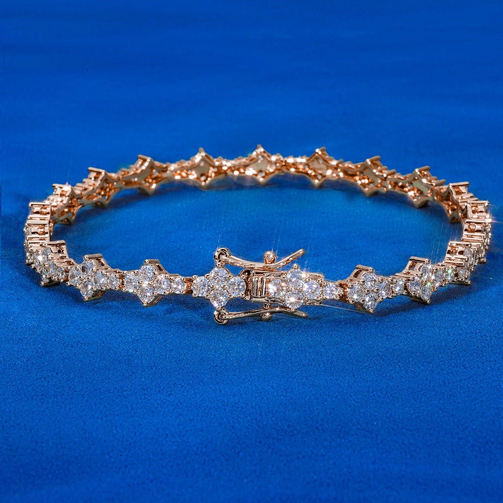Iced Out Geometric Moissanite Tennis Bracelet – 925 Sterling Silver Hip Hop Jewelry for Men & Women | VVS Moissanite Stones | GRA Certified Silver - KRWN Fine Jewelry