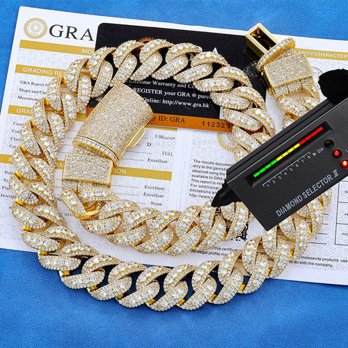 Iced Out Heavyweight Cuban Link Necklace 22mm – Thick Copper Pave CZ Chain, Hip Hop Jewelry for Men, Gold/White/Rose Gold, 18"-24" Gold - KRWN Fine Jewelry