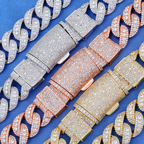 Iced Out Heavyweight Cuban Link Necklace 22mm – Thick Copper Pave CZ Chain, Hip Hop Jewelry for Men, Gold/White/Rose Gold, 18"-24" Rose Gold - KRWN Fine Jewelry