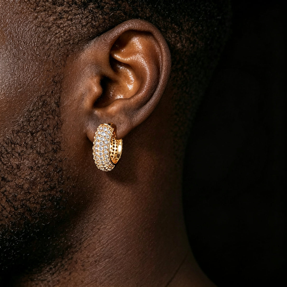 Iced Out Huggie Hoop Earrings 18K Gold Plated CZ Diamond Hip Hop Gold - KRWN Fine Jewelry