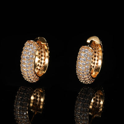 Iced Out Huggie Hoop Earrings 18K Gold Plated CZ Diamond Hip Hop Gold - KRWN Fine Jewelry