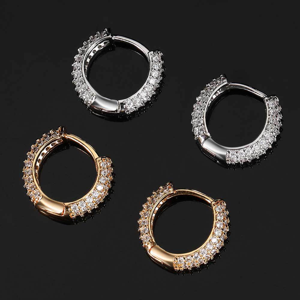Iced Out Huggie Hoop Earrings 18K Gold Plated CZ Diamond Hip Hop White Gold - KRWN Fine Jewelry