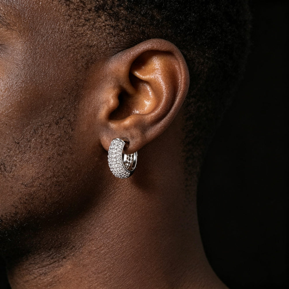 Iced Out Huggie Hoop Earrings 18K Gold Plated CZ Diamond Hip Hop White Gold - KRWN Fine Jewelry
