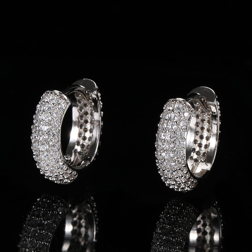 Iced Out Huggie Hoop Earrings 18K Gold Plated CZ Diamond Hip Hop White Gold - KRWN Fine Jewelry