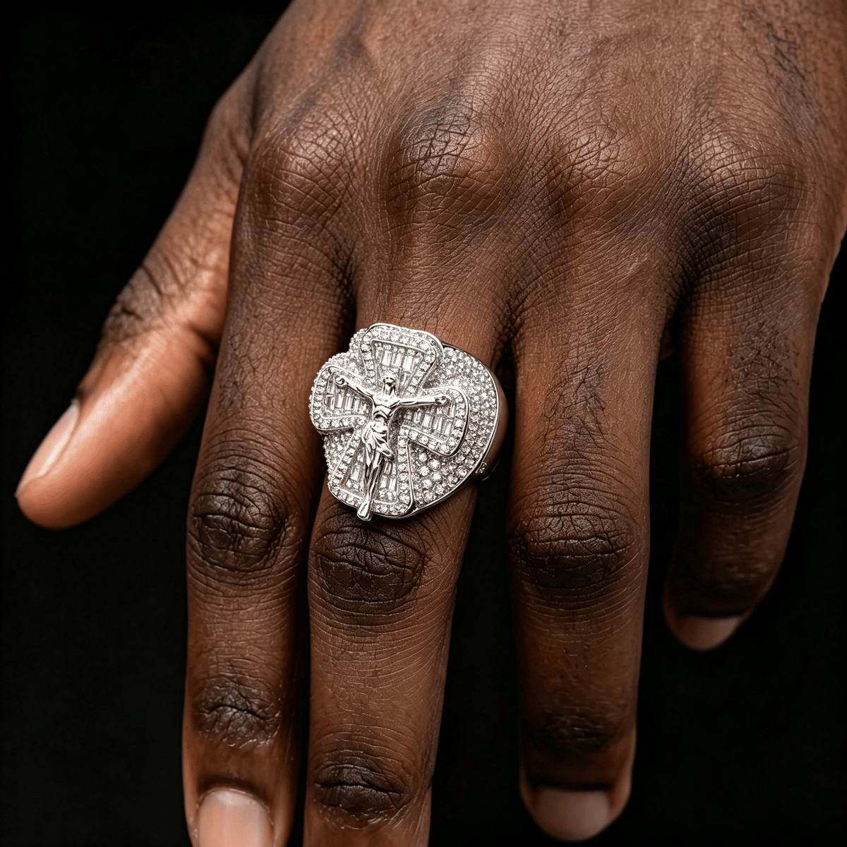 Iced Out Jesus Cross Ring – VVS Moissanite S925 Silver Hip Hop Ring | GRA Certified Gold - KRWN Fine Jewelry