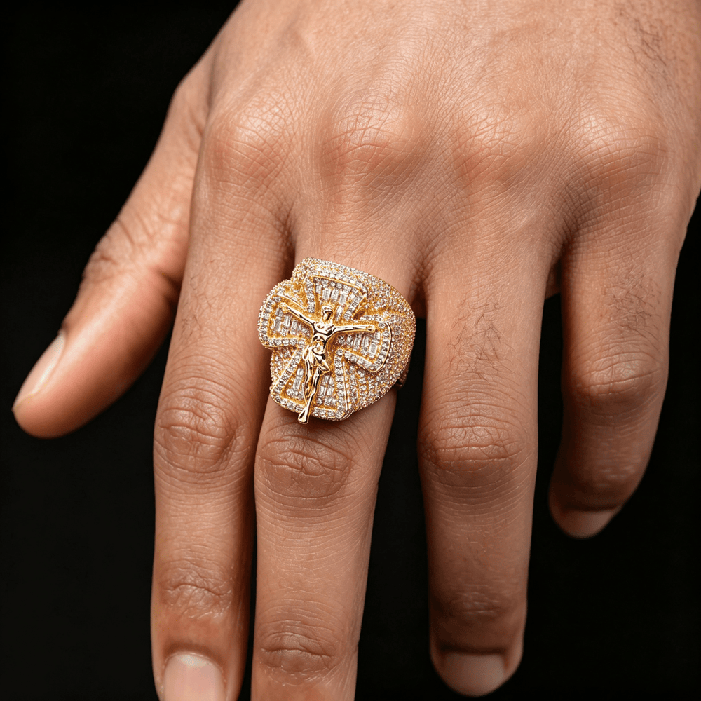 Iced Out Jesus Cross Ring – VVS Moissanite S925 Silver Hip Hop Ring | GRA Certified Silver - KRWN Fine Jewelry