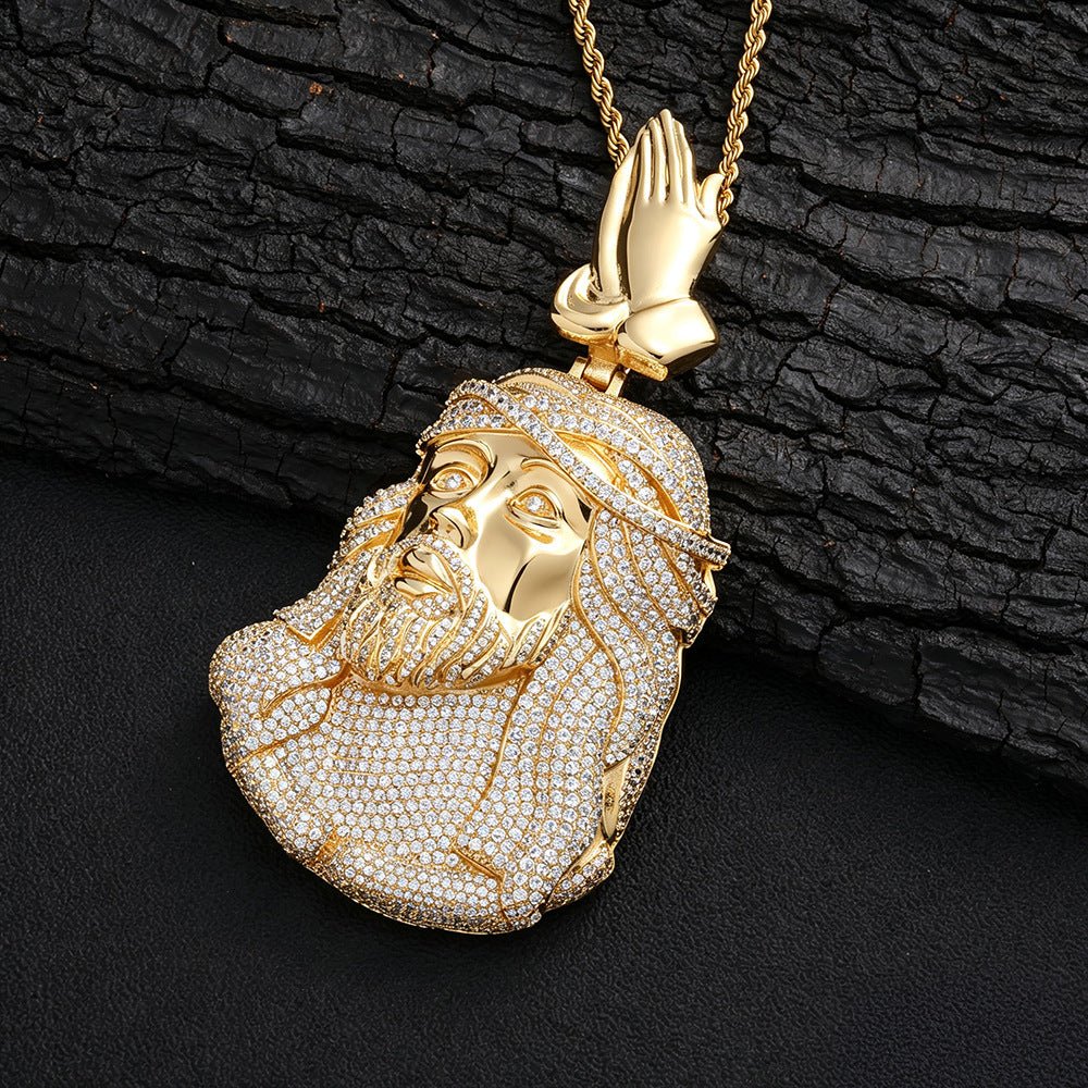 Iced Out Jesus Piece Pendant Necklace - Full Pave CZ 24" Rope Chain Hip Hop Religious Jewelry Gold - KRWN Fine Jewelry