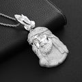 Iced Out Jesus Piece Pendant Necklace - Full Pave CZ 24" Rope Chain Hip Hop Religious Jewelry White Gold - KRWN Fine Jewelry