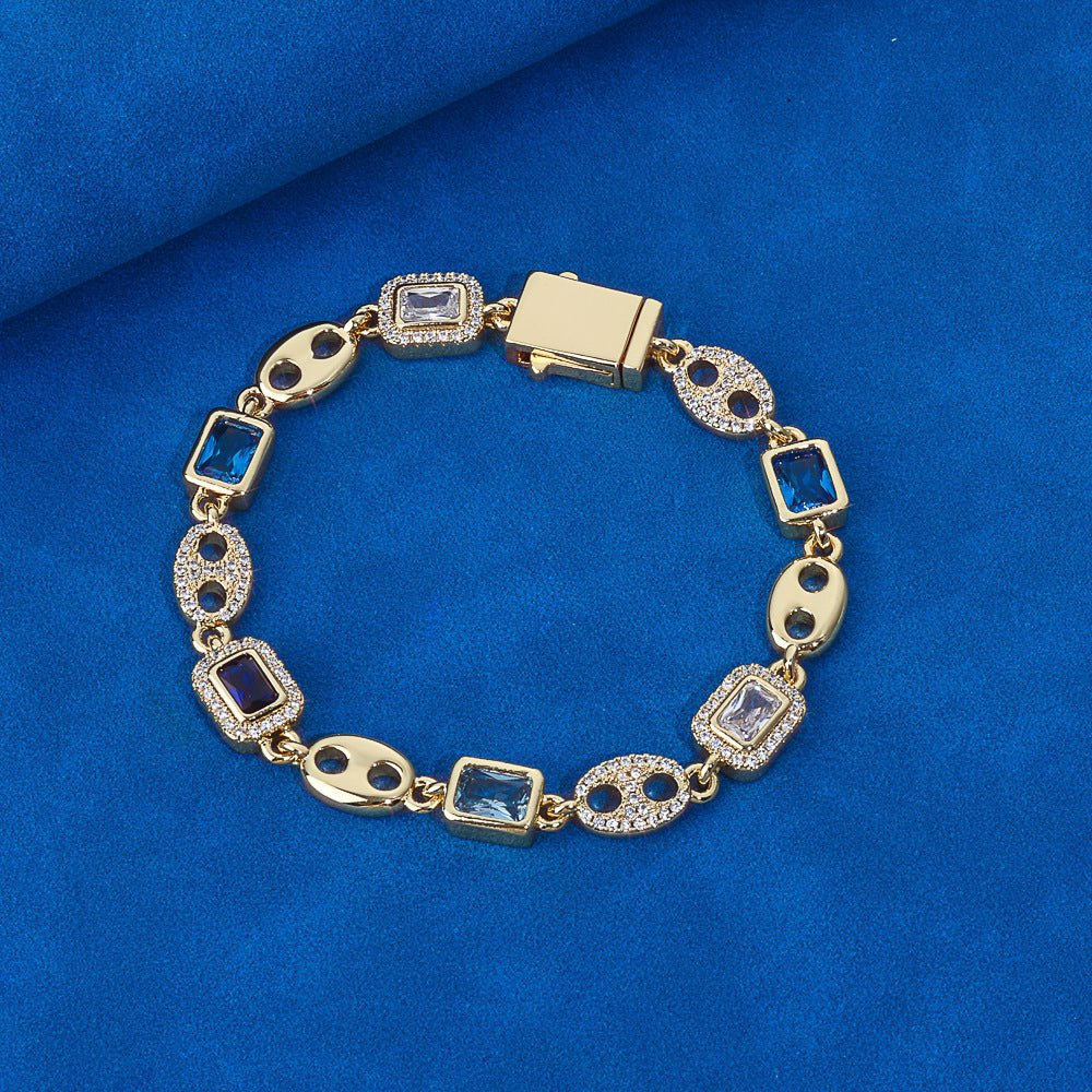 Iced Out Moissanite Anchor Link Bracelet Men – S925 Silver Blue Stone Baguette Hip Hop Bracelet 7-9 Inch Gold - KRWN Fine Jewelry