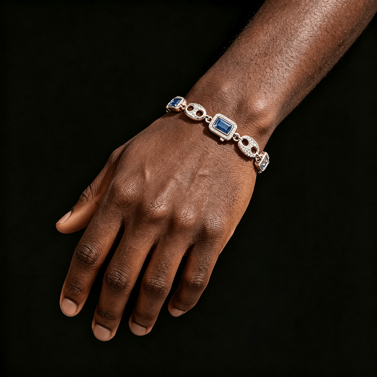 Iced Out Moissanite Anchor Link Bracelet Men – S925 Silver Blue Stone Baguette Hip Hop Bracelet 7-9 Inch | GRA Certified Gold - KRWN Fine Jewelry