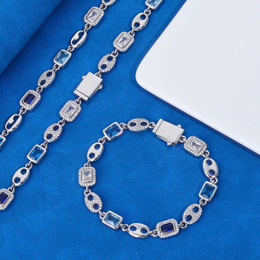 Iced Out Moissanite Anchor Link Bracelet Men – S925 Silver Blue Stone Baguette Hip Hop Bracelet 7-9 Inch Silver - KRWN Fine Jewelry