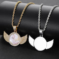 Iced Out Moissanite Angel Wing Photo Pendant – Custom Picture Locket Necklace 925 Sterling Silver | VVS Stones | Hip Hop Memorial Jewelry Silver - KRWN Fine Jewelry