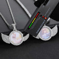 Iced Out Moissanite Angel Wing Photo Pendant – Custom Picture Locket Necklace 925 Sterling Silver | VVS Stones | Hip Hop Memorial Jewelry Silver - KRWN Fine Jewelry