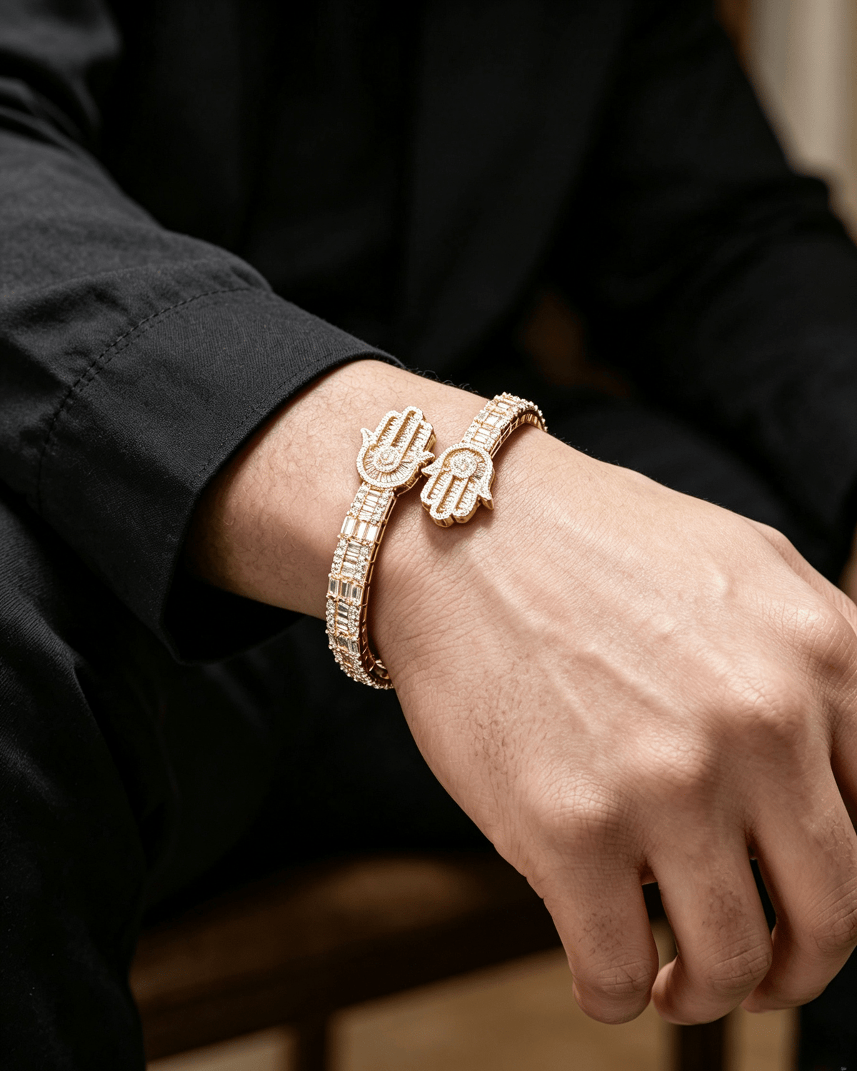Iced Out Moissanite Baguette Bangle – S925 Sterling Silver Geometric Initial Cuff Bracelet – GRA Certified Diamond Tester Pass Hip Hop Jewelry Gold - KRWN Fine Jewelry