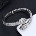 Iced Out Moissanite Baguette Bangle – S925 Sterling Silver Geometric Initial Cuff Bracelet – GRA Certified Diamond Tester Pass Hip Hop Jewelry Silver - KRWN Fine Jewelry