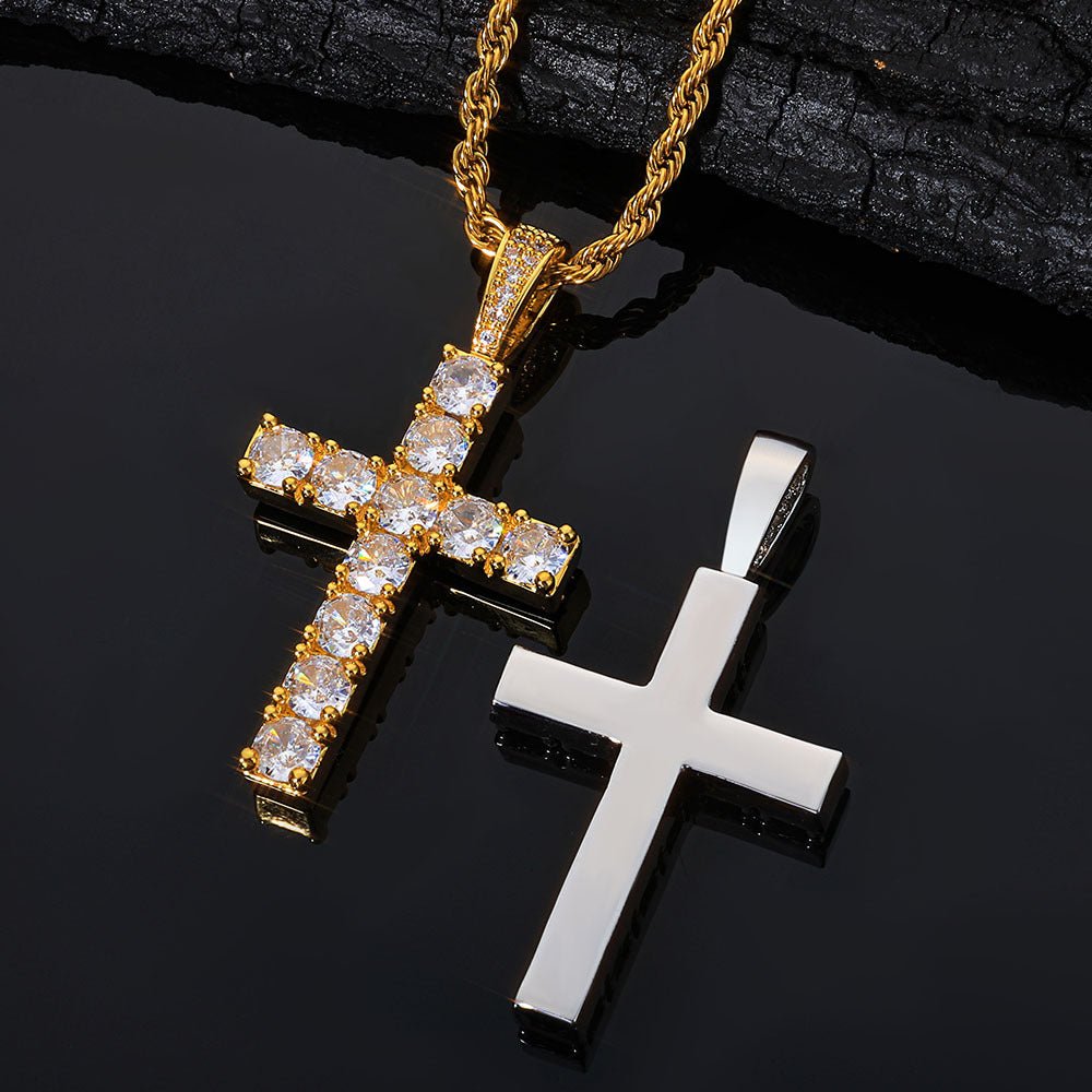Iced Out Moissanite Cross Pendant – 925 Sterling Silver Hip Hop Cross Necklace with Rope Chain | VVS Moissanite | GRA Certified Silver - KRWN Fine Jewelry