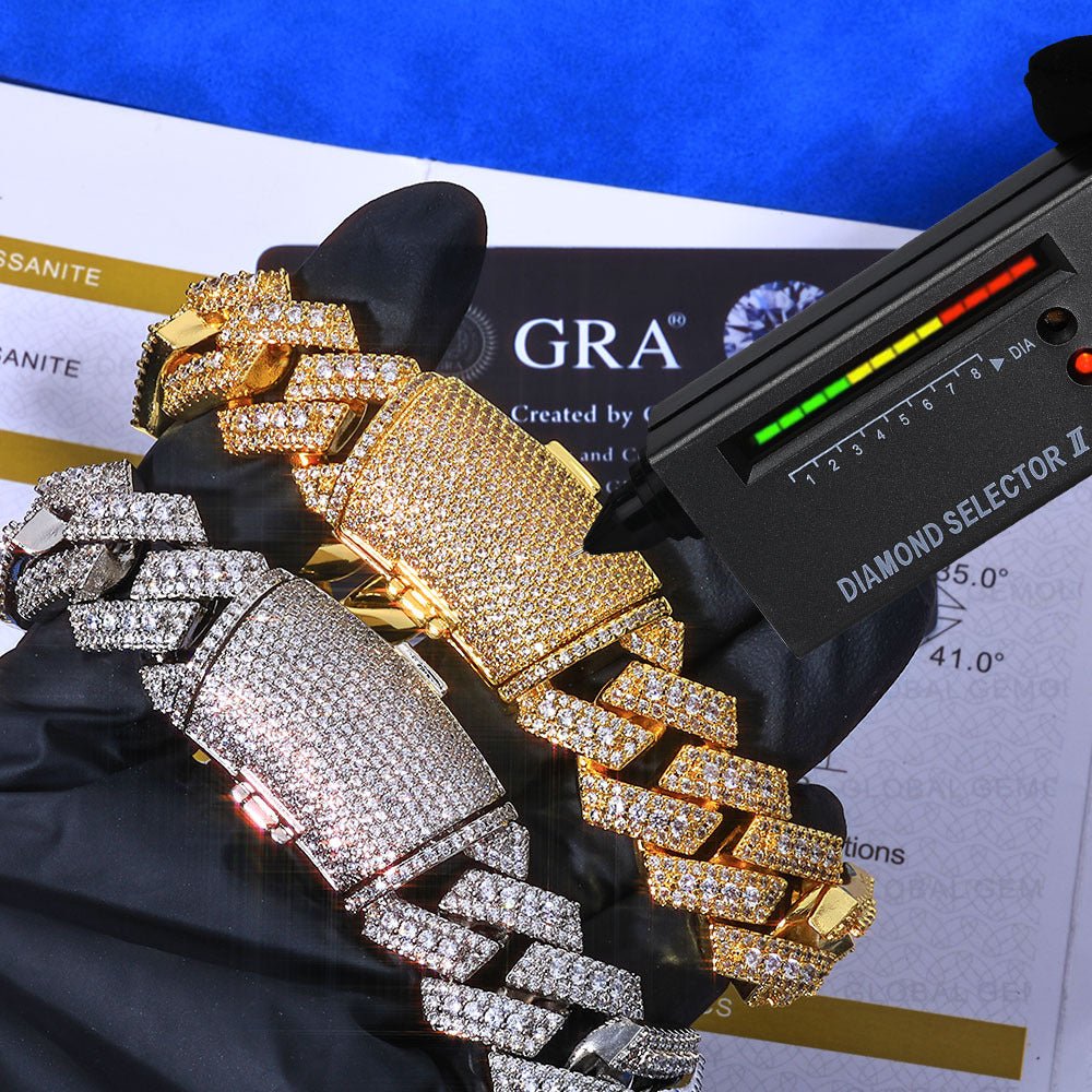 Iced Out Moissanite Cuban Link Bracelet for Men – S925 Silver Heavy 20mm Hip Hop Bangle 7-9 Inch Gold - KRWN Fine Jewelry