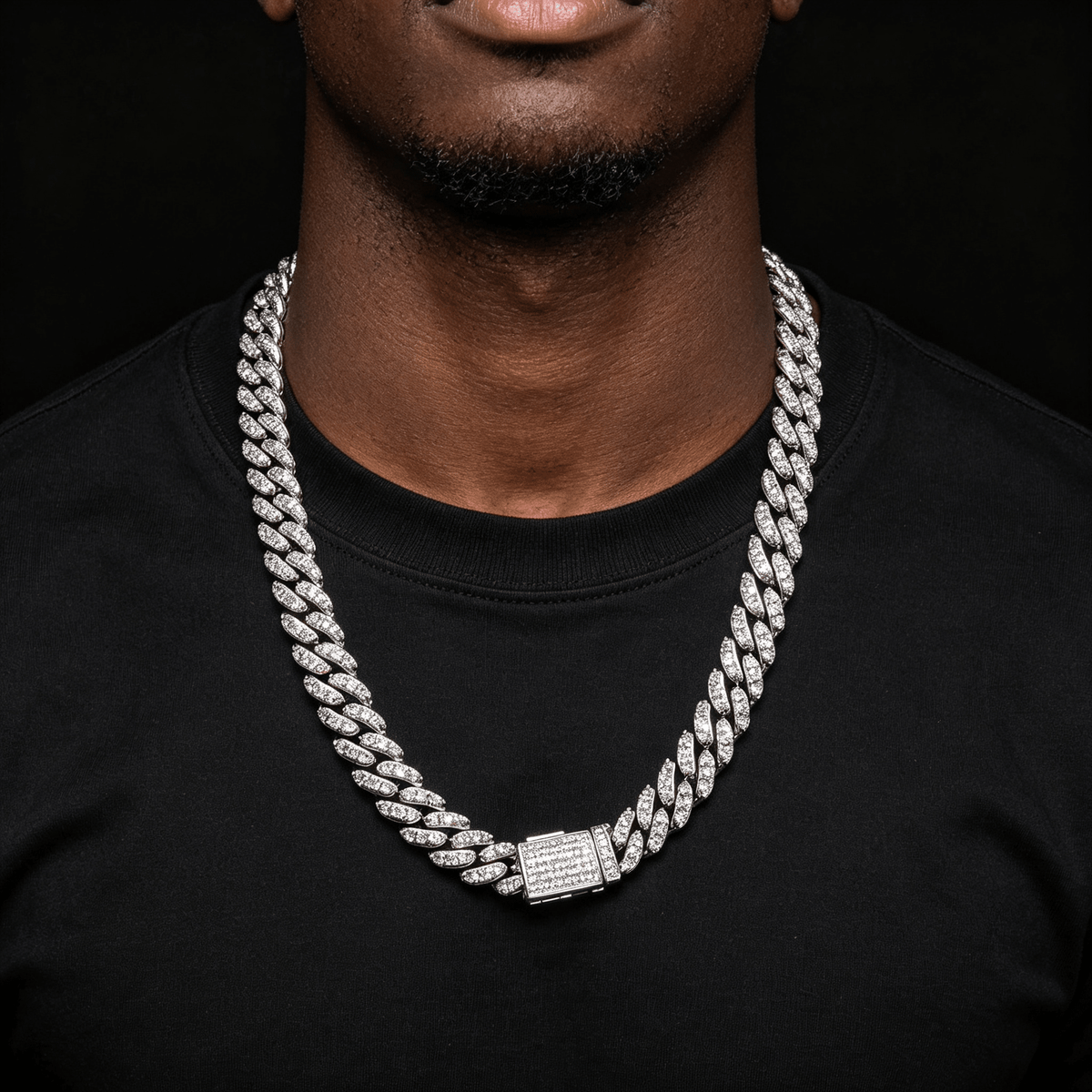 Iced Out Moissanite Cuban Link Chain – 925 Sterling Silver 8mm Hip Hop Necklace | VVS Stones | GRA Certified Silver - KRWN Fine Jewelry