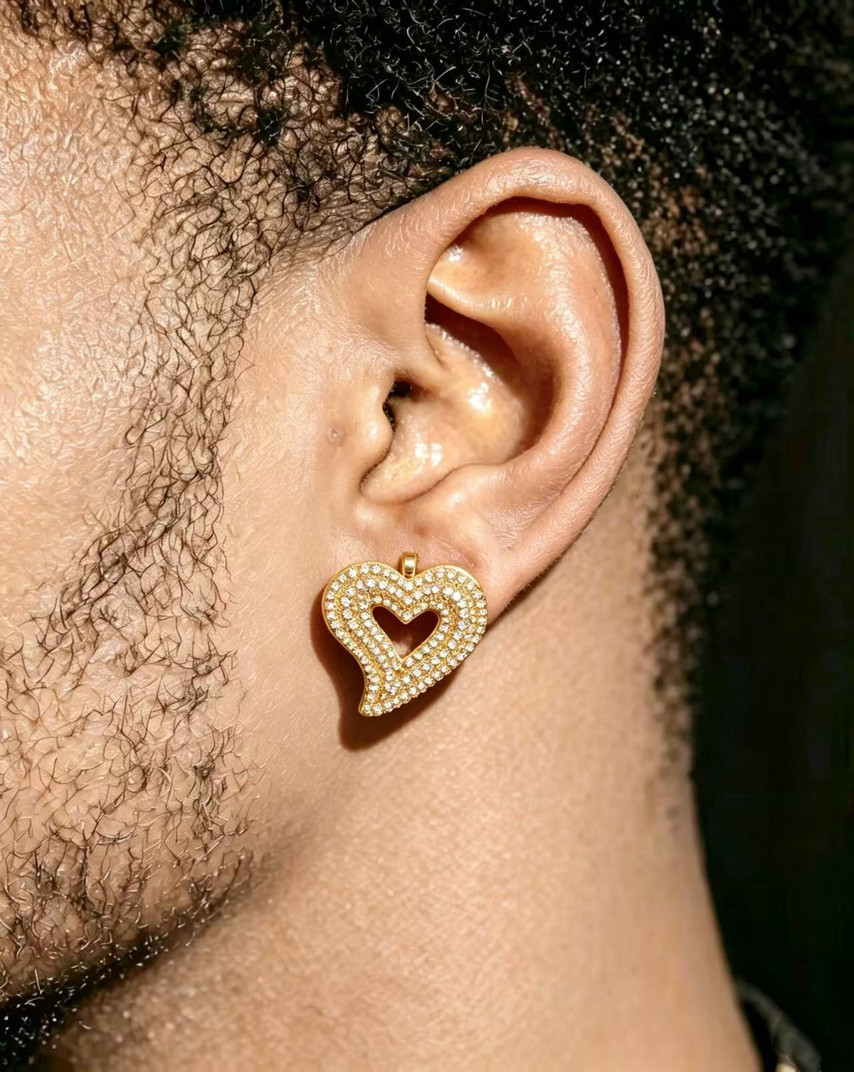 Iced Out Moissanite Heart Stud Earrings – 925 Sterling Silver Hip Hop Studs | VVS Stones | GRA Certified | Pair Gold - KRWN Fine Jewelry