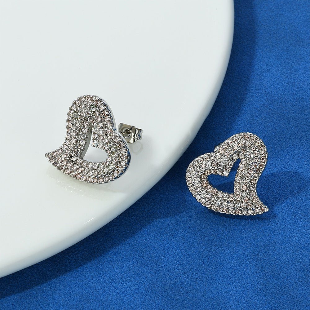 Iced Out Moissanite Heart Stud Earrings – 925 Sterling Silver Hip Hop Studs | VVS Stones | GRA Certified | Pair Silver - KRWN Fine Jewelry