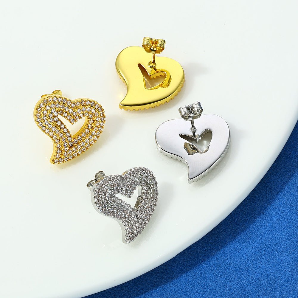 Iced Out Moissanite Heart Stud Earrings – 925 Sterling Silver Hip Hop Studs | VVS Stones | GRA Certified | Pair Silver - KRWN Fine Jewelry