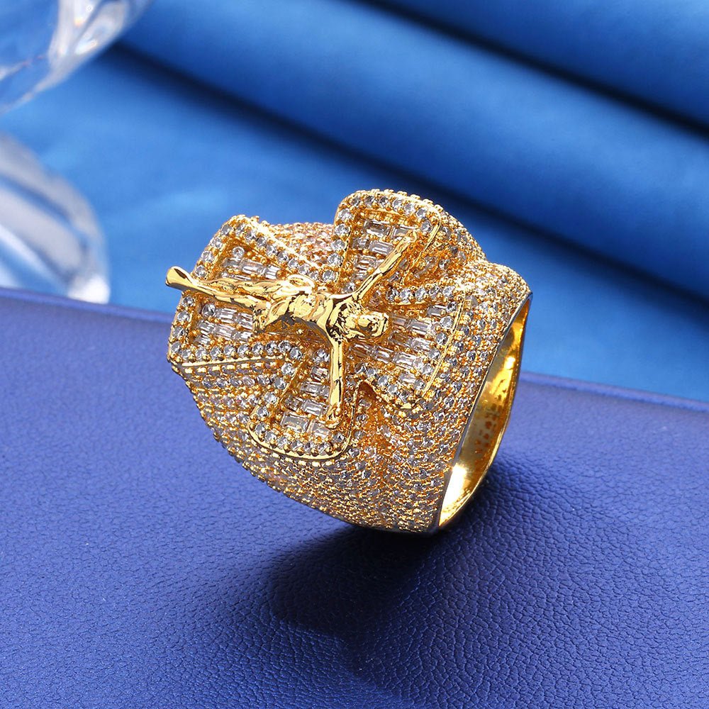 Iced Out Moissanite Jesus Cross Ring for Men – S925 Silver Heart Shape Hip Hop Ring Size 7-10 Silver - KRWN Fine Jewelry