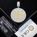 Iced Out Moissanite Round Cross Pendant — VVS Gold Plated Hip Hop Medallion Necklace 24" Rope Chain, White Gold / Two-Tone 3mm Rope Chain 24" - KRWN Fine Jewelry