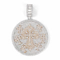 Iced Out Moissanite Round Cross Pendant — VVS Gold Plated Hip Hop Medallion Necklace 24" Rope Chain, White Gold / Two-Tone 3mm Rope Chain 24" - KRWN Fine Jewelry