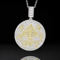 Iced Out Moissanite Round Cross Pendant — VVS Gold Plated Hip Hop Medallion Necklace 24" Rope Chain, White Gold / Two-Tone 3mm Rope Chain 24" - KRWN Fine Jewelry