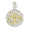 Iced Out Moissanite Round Cross Pendant — VVS Gold Plated Hip Hop Medallion Necklace 24" Rope Chain, White Gold / Two-Tone 3mm Rope Chain 24" - KRWN Fine Jewelry
