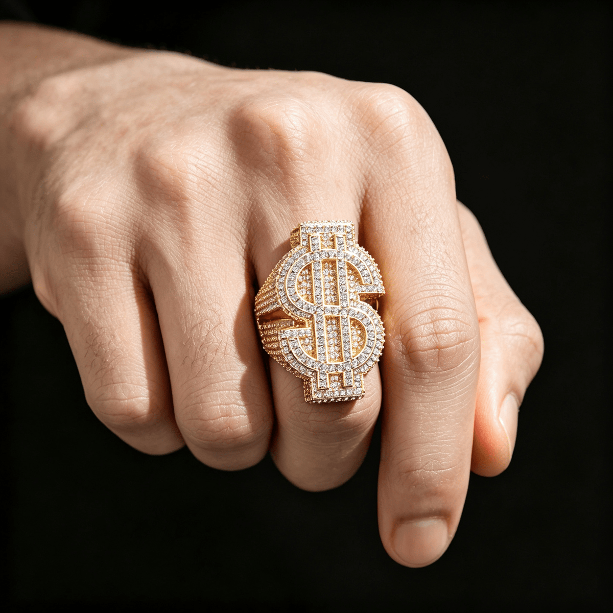 Iced Out Money Sign Moissanite Ring – S925 Sterling Silver Dollar Sign ($) Pinky Ring, Hip Hop Iced Jewelry for Men, US Size 7-11 | GRA Certified Silver - KRWN Fine Jewelry