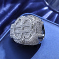Iced Out Money Sign Moissanite Ring – S925 Sterling Silver Dollar Sign ($) Pinky Ring, Hip Hop Iced Jewelry for Men, US Size 7-11 Silver - KRWN Fine Jewelry