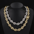 Iced Out Pig Nose Moissanite Chain Necklace 15mm – Marquise Oval Link Hip Hop Jewelry for Men, Copper Gold/White Gold Plated Iced Chain, 16"-24" Gold - KRWN Fine Jewelry