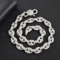 Iced Out Pig Nose Moissanite Chain Necklace 15mm – Marquise Oval Link Hip Hop Jewelry for Men, Copper Gold/White Gold Plated Iced Chain, 16"-24" White Gold - KRWN Fine Jewelry
