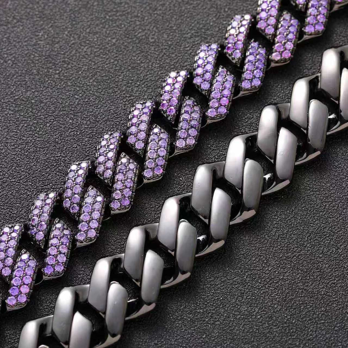 Iced Out Purple Cuban Link Chain - Rhombus Cut CZ Full Pave Hip Hop Bracelet Necklace Purple - KRWN Fine Jewelry