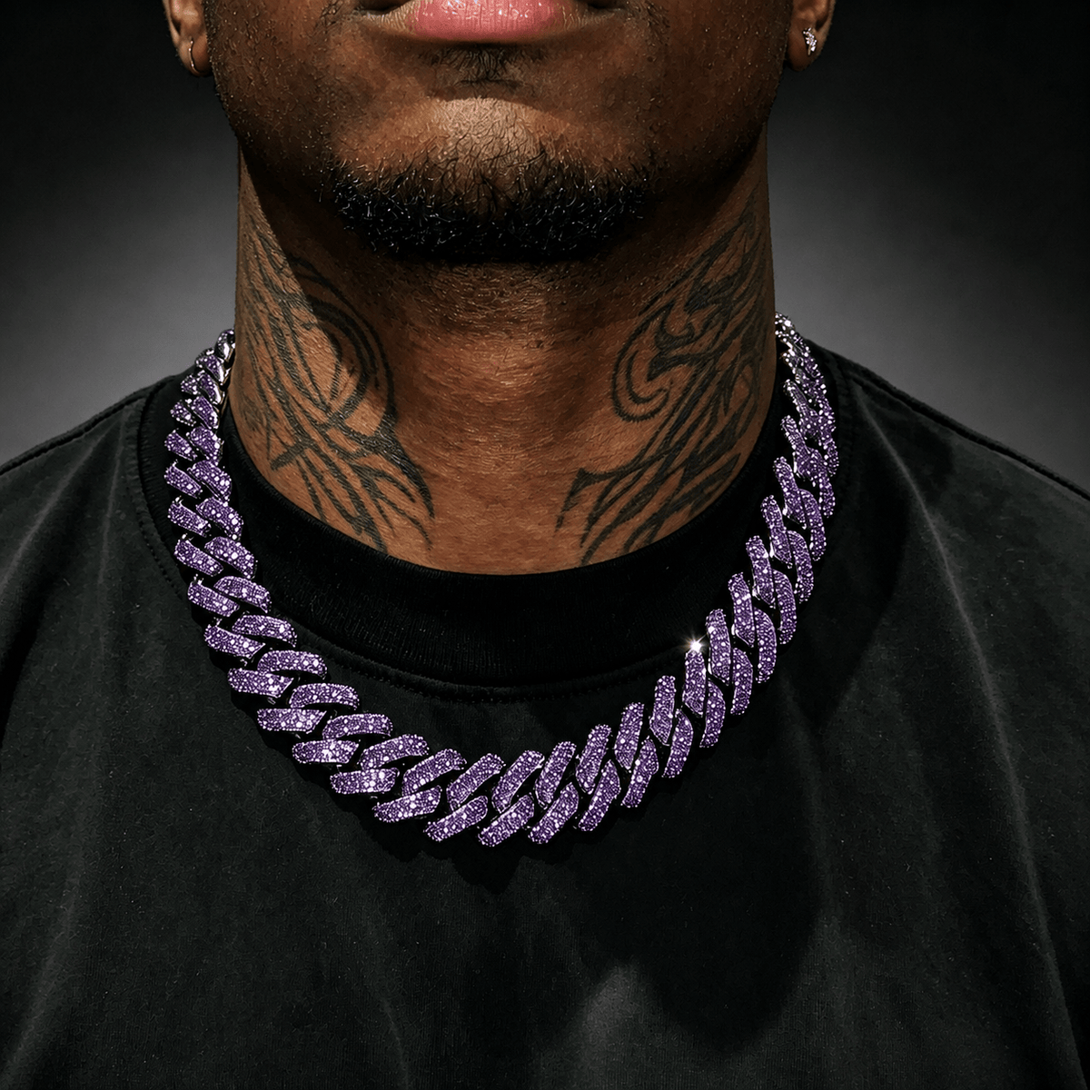 Iced Out Purple Cuban Link Chain - Rhombus Cut CZ Full Pave Hip Hop Bracelet Necklace Purple - KRWN Fine Jewelry