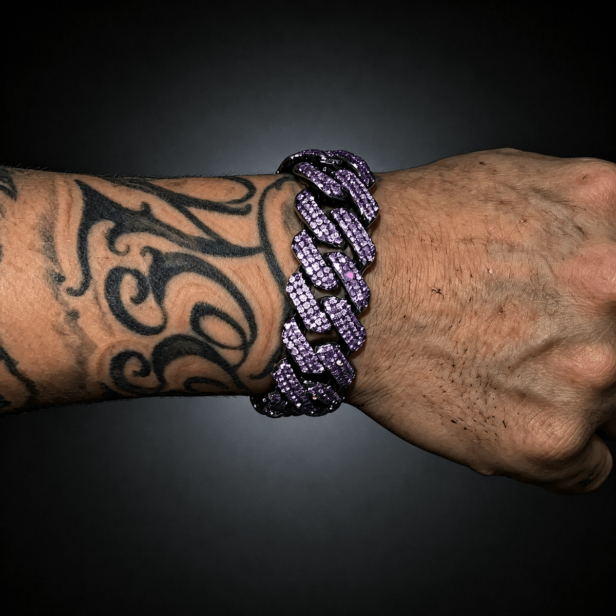 Iced Out Purple Cuban Link Chain - Rhombus Cut CZ Full Pave Hip Hop Bracelet Necklace Purple - KRWN Fine Jewelry