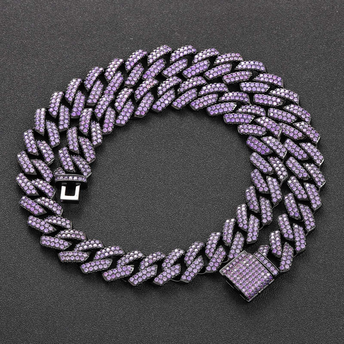Iced Out Purple Cuban Link Chain - Rhombus Cut CZ Full Pave Hip Hop Bracelet Necklace Purple - KRWN Fine Jewelry
