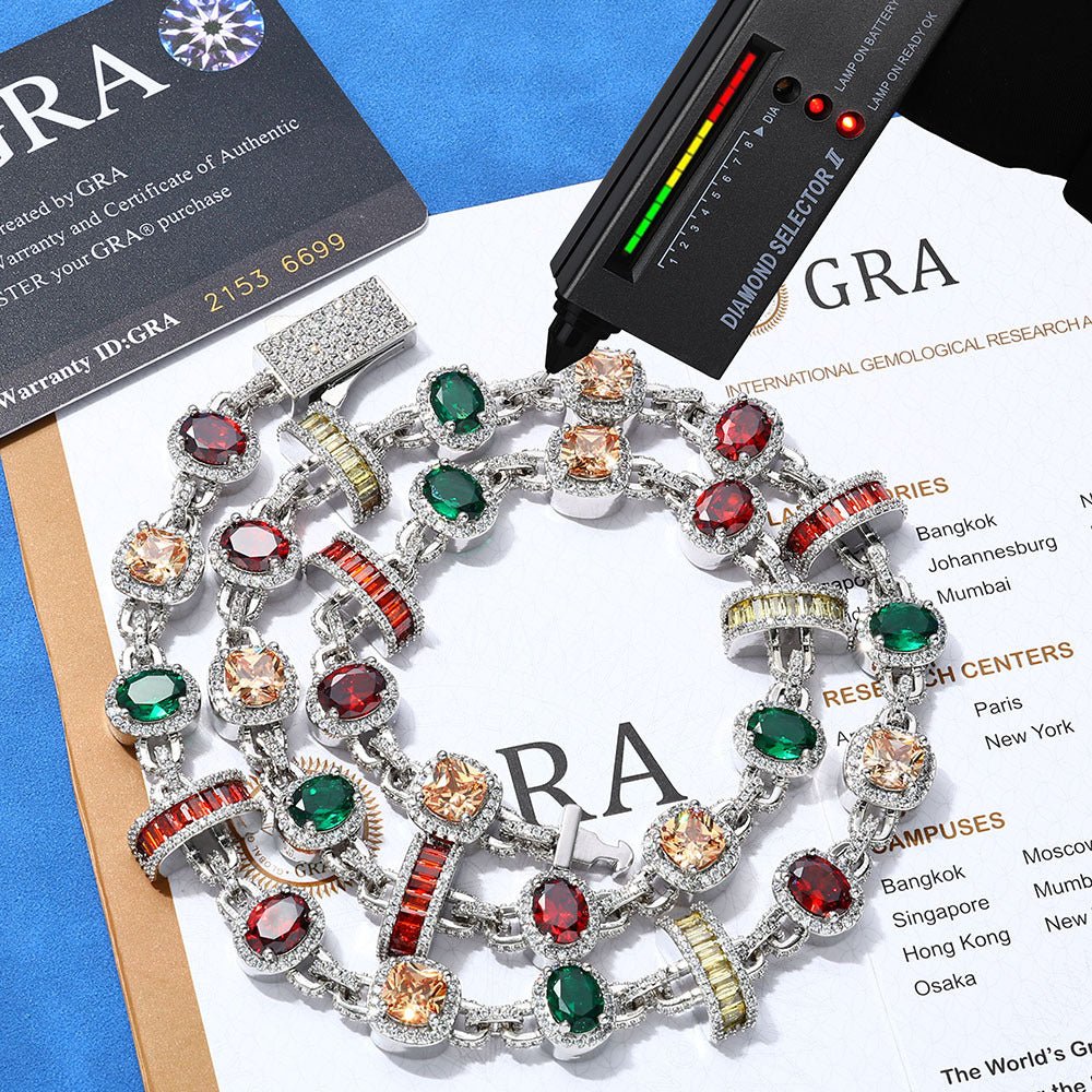 Iced Out Rainbow Moissanite Chain Necklace for Men – Multi Color Gemstone S925 Silver Hip Hop Jewelry 16-24 Inch Gold - KRWN Fine Jewelry