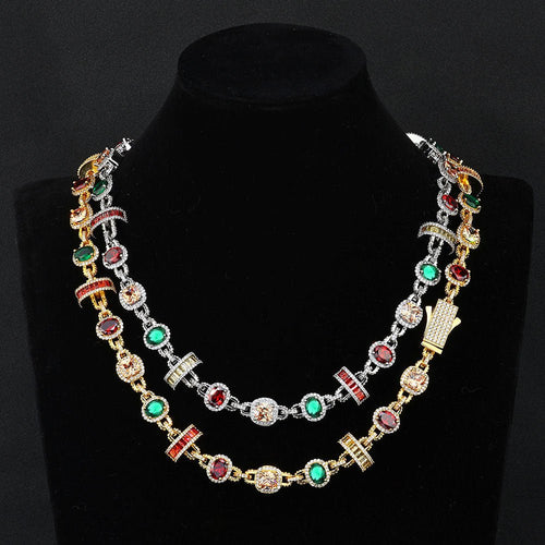 Iced Out Rainbow Moissanite Chain Necklace for Men – Multi Color Gemstone S925 Silver Hip Hop Jewelry 16-24 Inch Silver - KRWN Fine Jewelry