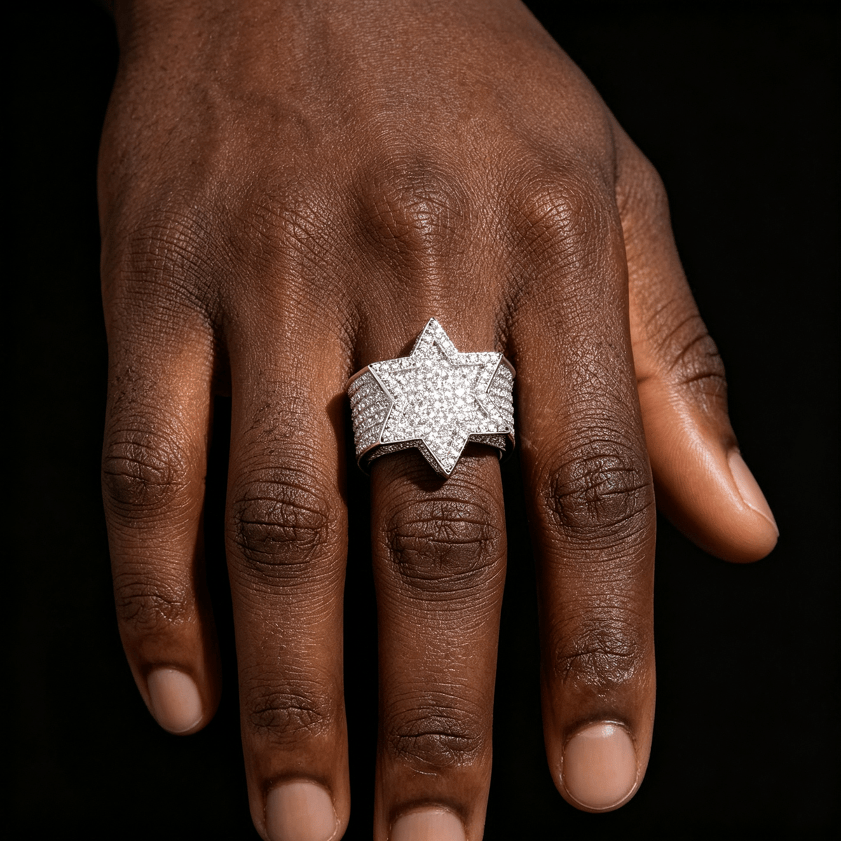 Iced Out Six Point Star Ring – Full CZ Hexagram Hip Hop Statement Ring for Men & Women | Esekeem Gold - KRWN Fine Jewelry