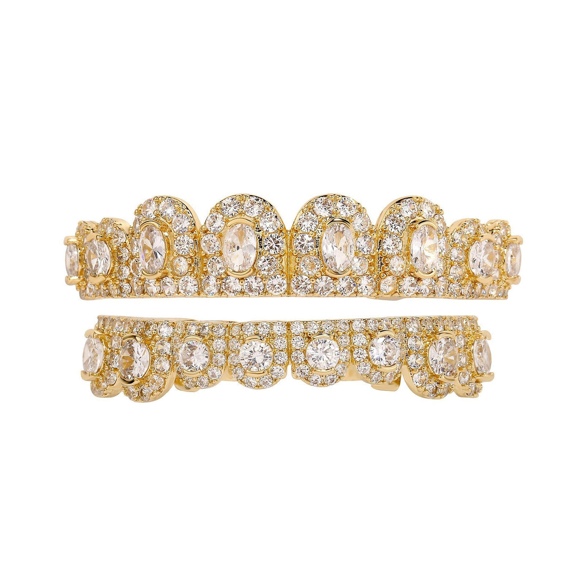 Iced Out Teeth Grillz Set CZ Diamond Gold Silver Rose Gold Hip Hop Gold - KRWN Fine Jewelry