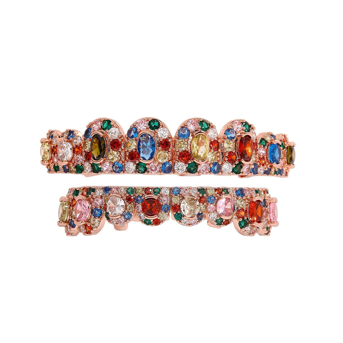 Iced Out Teeth Grillz Set CZ Diamond Gold Silver Rose Gold Hip Hop Rose gold colored zircon - KRWN Fine Jewelry