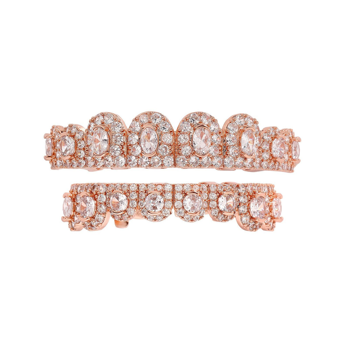 Iced Out Teeth Grillz Set CZ Diamond Gold Silver Rose Gold Hip Hop Rose Gold - KRWN Fine Jewelry
