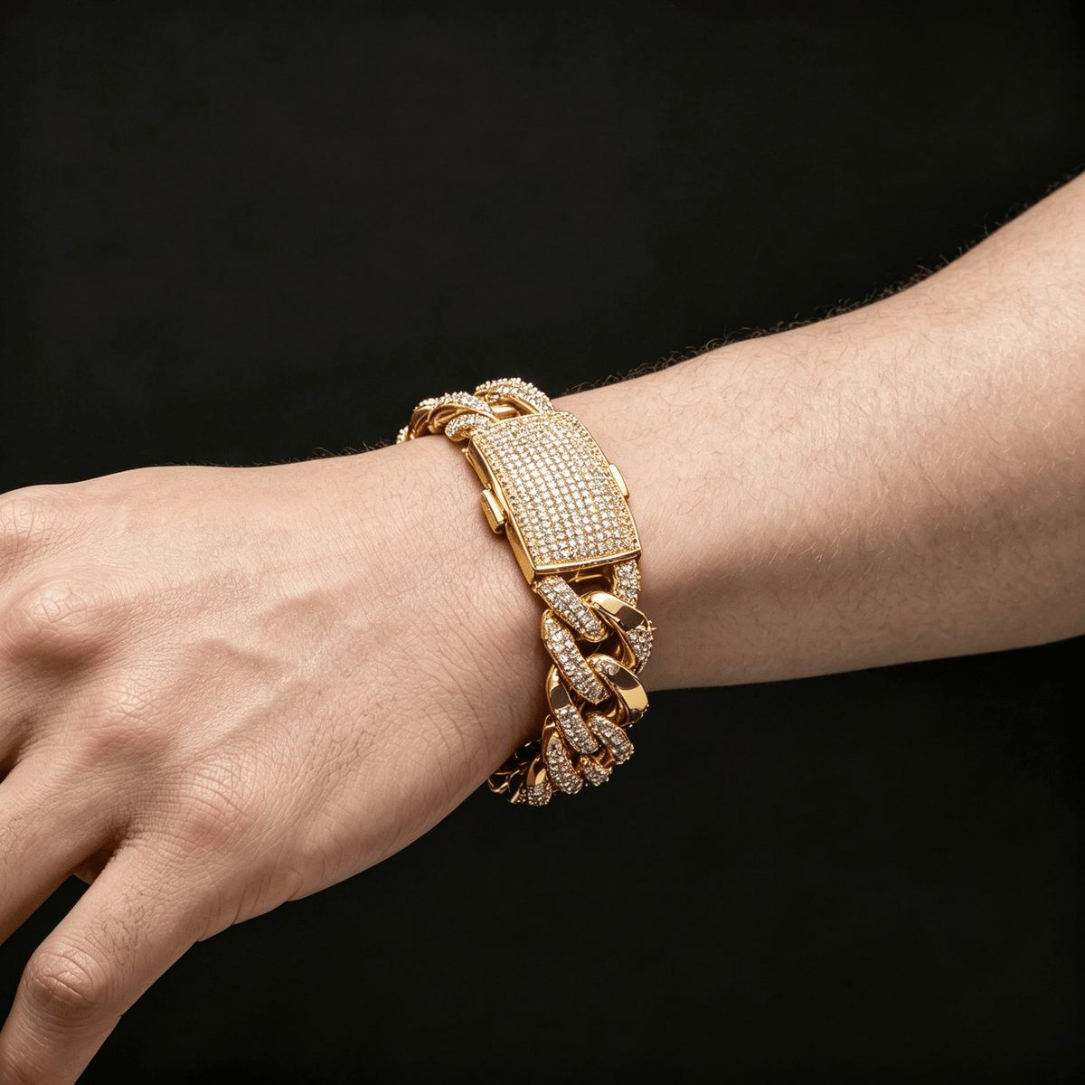 Men's 20mm Iced Out Cuban Link Bracelet 18K Gold Plated CZ Diamond Hip Hop White Gold - KRWN Fine Jewelry