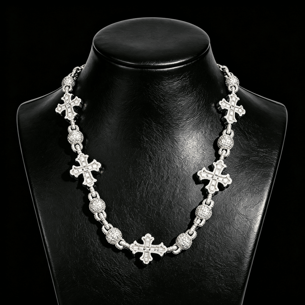 Moissanite Cross Chain Necklace for Men – S925 Silver VVS1 Ice Out Hip Hop Jewelry GRA Certified Silver - KRWN Fine Jewelry