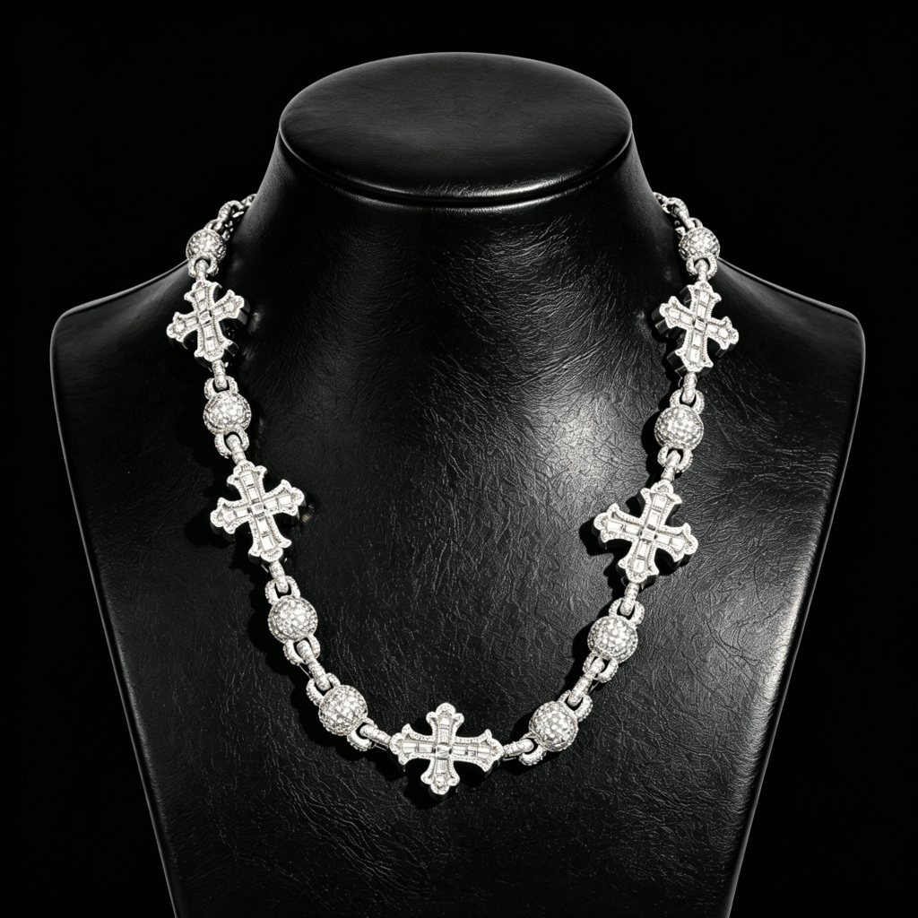 Moissanite Cross Chain Necklace for Men – S925 Silver VVS1 Ice Out Hip Hop Jewelry GRA Certified Silver - KRWN Fine Jewelry