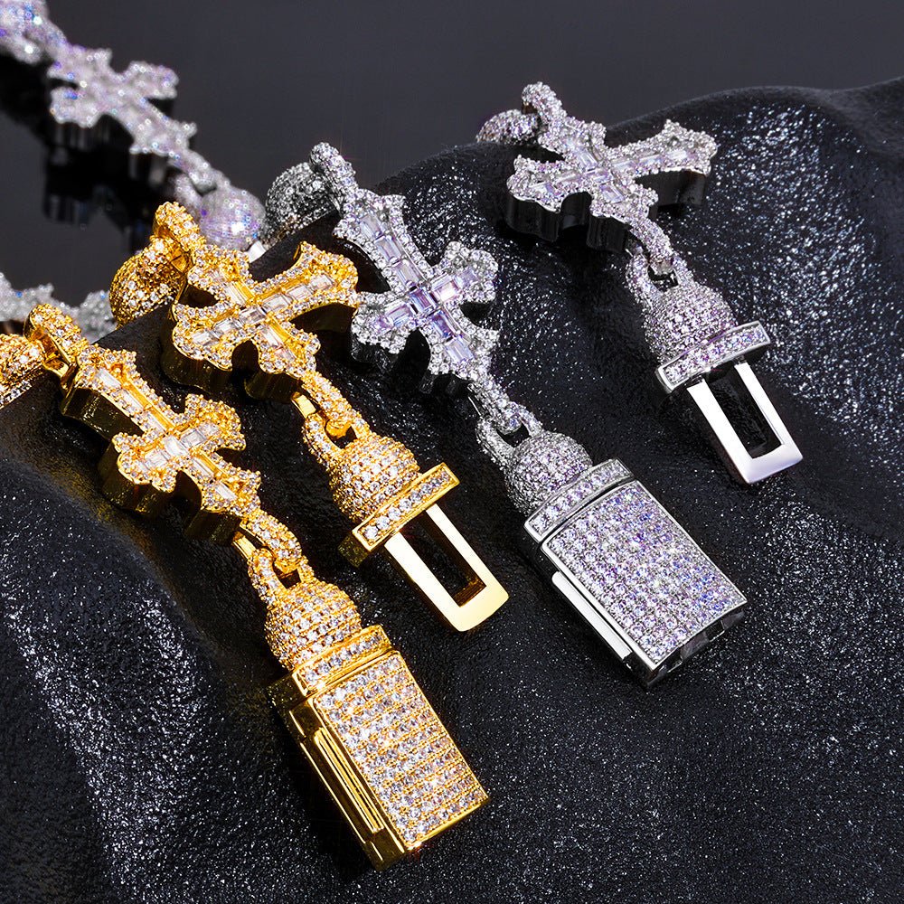 Moissanite Jesus Cross Bracelet for Men – S925 Silver Baguette Hip Hop Bangle 7-9 Inch Silver - KRWN Fine Jewelry