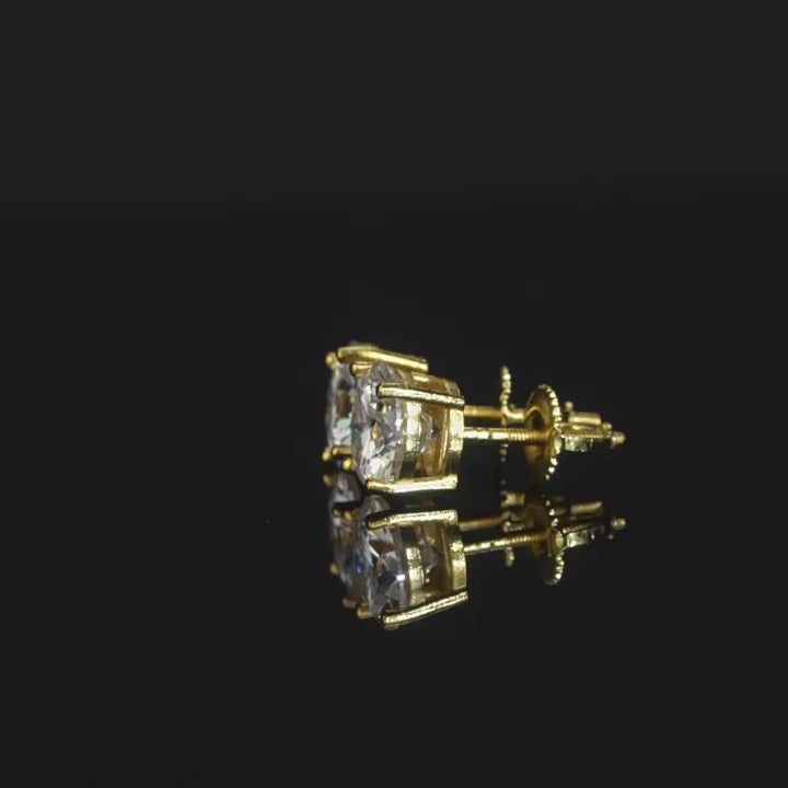S925 Moissanite Round Stud Earrings — 4 Prong Gold Plated Solitaire Earrings for Men & Women, 3mm-8mm